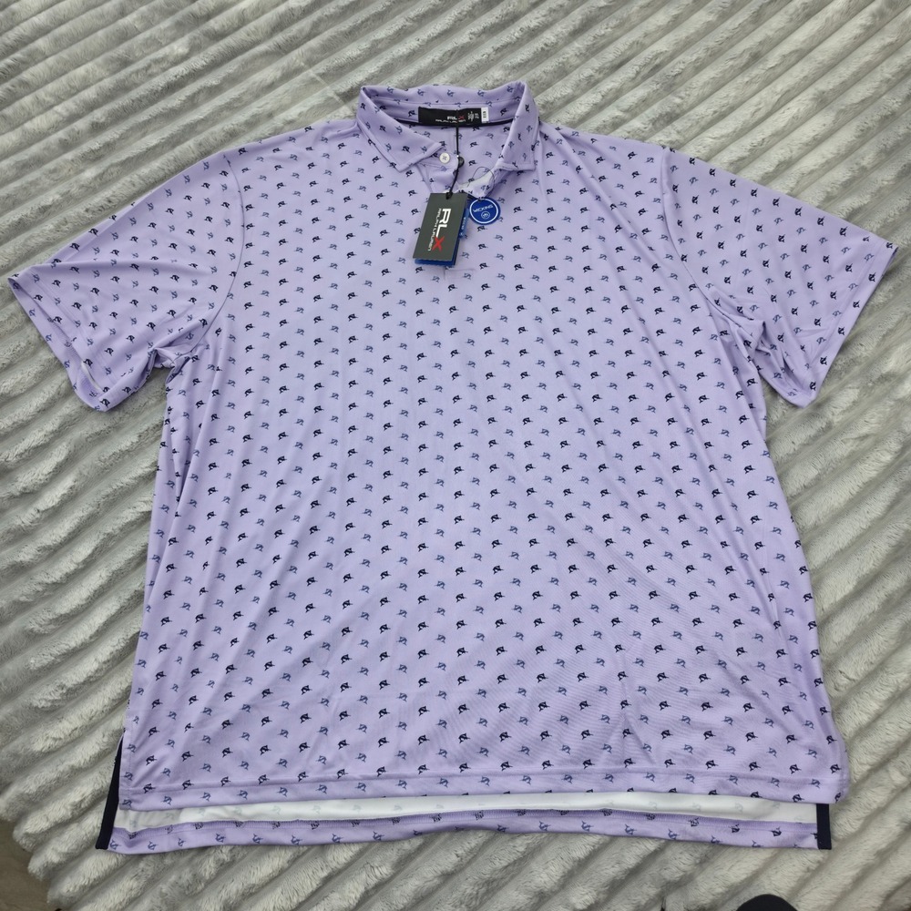 RLX Ralph Lauren Mens XXL Purple Marlin Print Golf Polo Wicking 785873918001 NWT